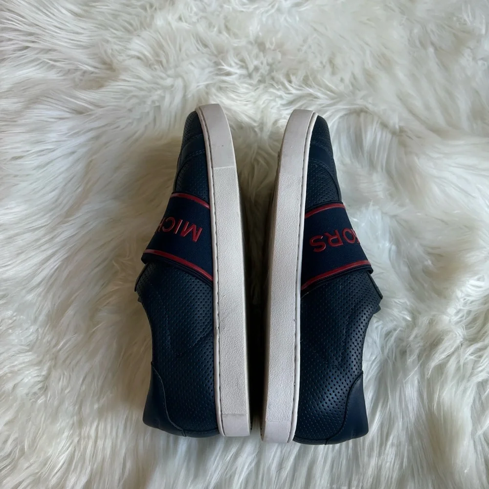 Michael Kors men’s size 7.5 navy dark blue and red leather slip on loafers